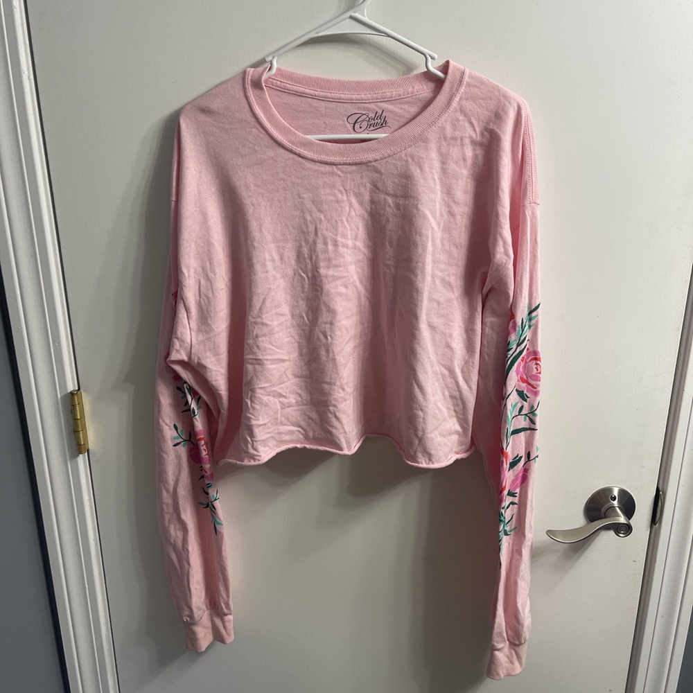 Pink Floral Sleeve Crop Top